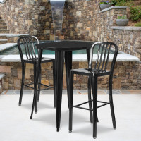 Flash Furniture CH-51090BH-2-30VRT-BK-GG 30" Round Metal Bar Table Set in Black